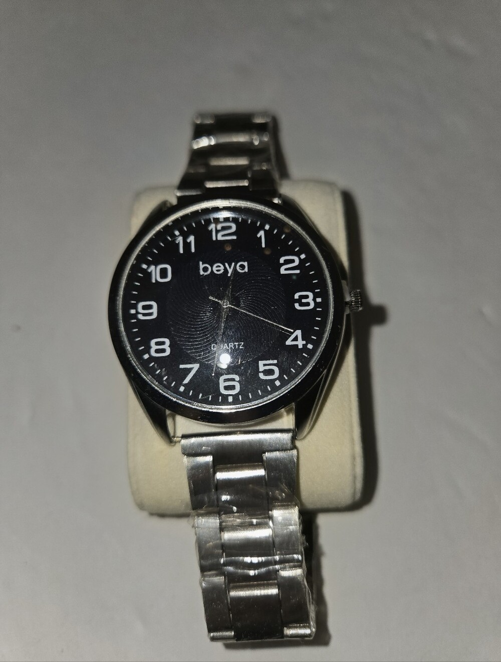 beya Men's Silver Black Dial Quartz Watch NEW